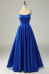 Prom Dresses Designs, Royal Blue Backless Satin Prom Dress