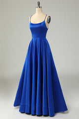 Prom Dress Website, Royal Blue Backless Satin Prom Dress
