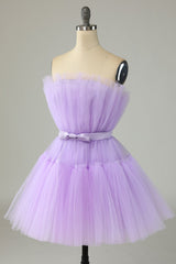 Homecoming Dresses For Girl, Cute A Line Strapless Purple Short Homecoming Dress