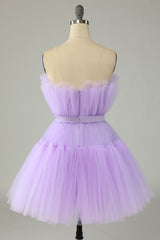 Homecoming Dress Inspo, Cute A Line Strapless Purple Short Homecoming Dress