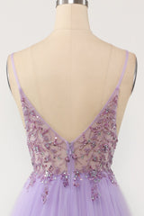 Prom Dresses2045, Purple Beaded Tulle Long Prom Dress