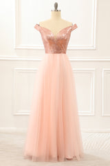 Bridesmaids Dresses Different Styles, Off The Shoulder Blush Sequins Prom Dress