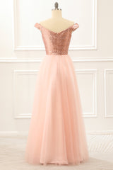Bridesmaid Dresses Different Style, Off The Shoulder Blush Sequins Prom Dress