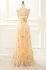 Bridesmaid Dresses Fall Color, Tulle Champagne A Line Prom Dress with Embroidery