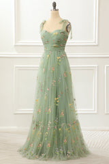 Bridesmaid Dresses Near Me, Tulle Green A Line Prom Dress with Embroidery