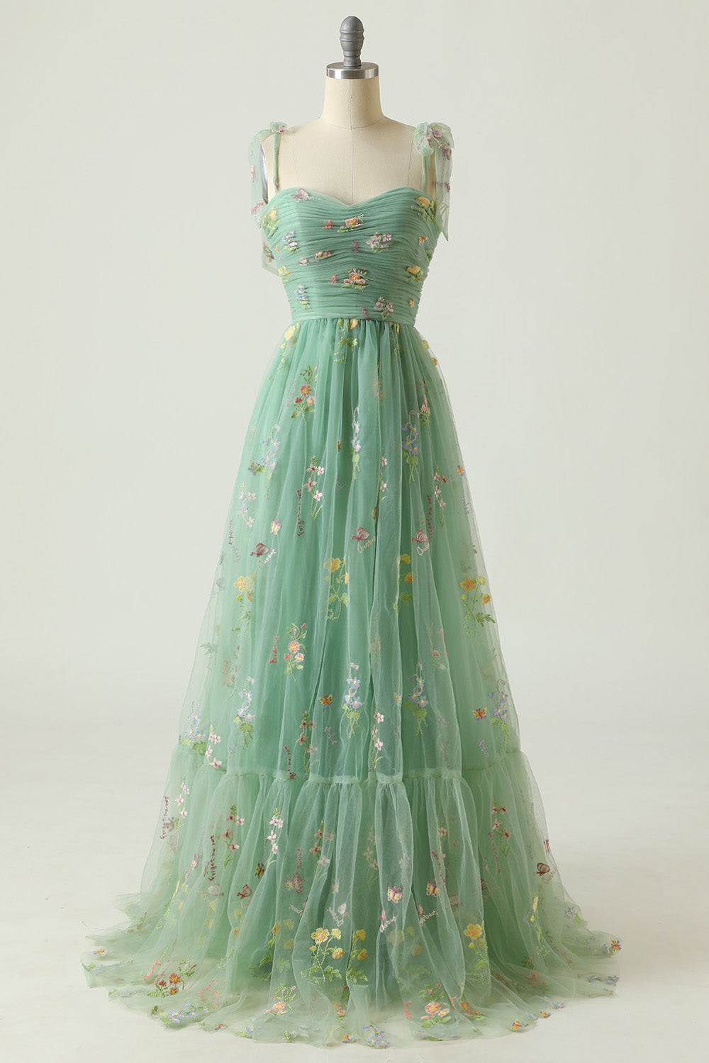 Party Dress Fall, Green Embroidery Long Prom Dress
