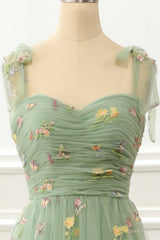 Bridesmaids Dresses Near Me, Tulle Green A Line Prom Dress with Embroidery