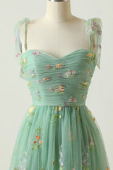Party Dress For Ladies, Green Embroidery Long Prom Dress