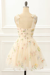 Bridesmaid Dresses Short, Tulle Champagne Short Prom Dress with Embroidery
