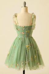 Bridesmaids Dresses Affordable, Cute Princess Green Embroidery Tulle Short Homecoming Dress