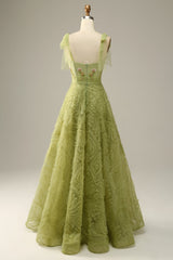 Party Dresses Pink, Light Green A-Line Prom Dress With Embroidery
