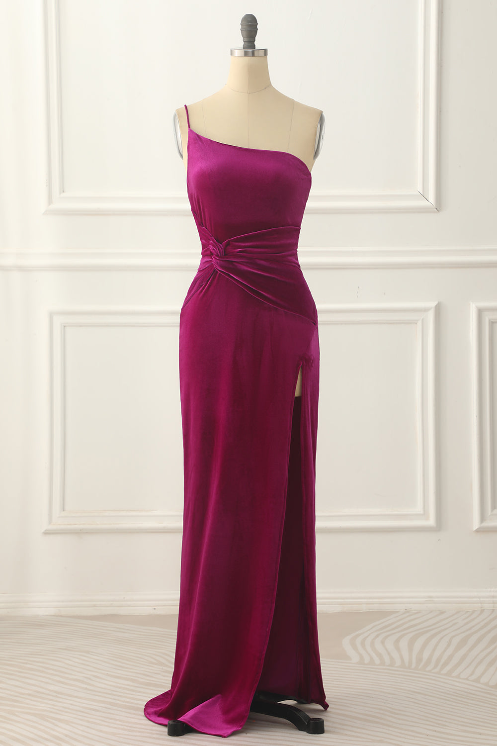 Party Dress Style, Velvet One Shoulder Prom Dress with Slit