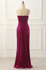 Party Dresses Style, Velvet One Shoulder Prom Dress with Slit