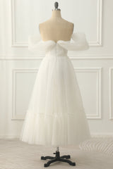Bridesmaids Dresses Floral, Ivory Tulle Off the Shoulder A-line Prom Dress