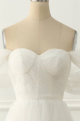 Bridesmaid Dress Lavender, Ivory Tulle Off the Shoulder A-line Prom Dress