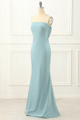 Beauty Dress, Blue Strapless Sheath Satin Prom Dress