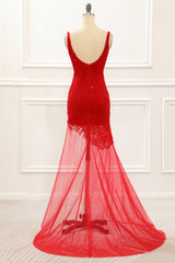 Prom Dress Corset Ball Gown, Asymmetrical Red Prom Dress with Embroidery