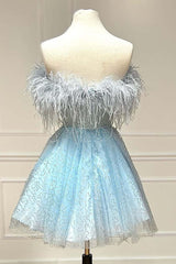 Homecoming Dresses Cute, Black A-Line Strapless Homecoming Dress with Feathers