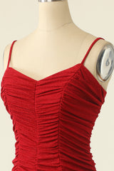 Evening Dresses, Red Spaghetti Straps Mini Homecoming Dress With Ruffles