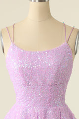 Couture Gown, Light Purple Sequined A-Line Homeoming Dress