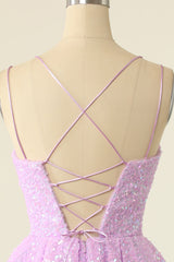 Casual Gown, Light Purple Sequined A-Line Homeoming Dress
