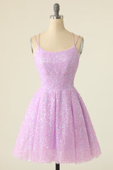 Dress Design, Light Purple Sequined A-Line Homeoming Dress