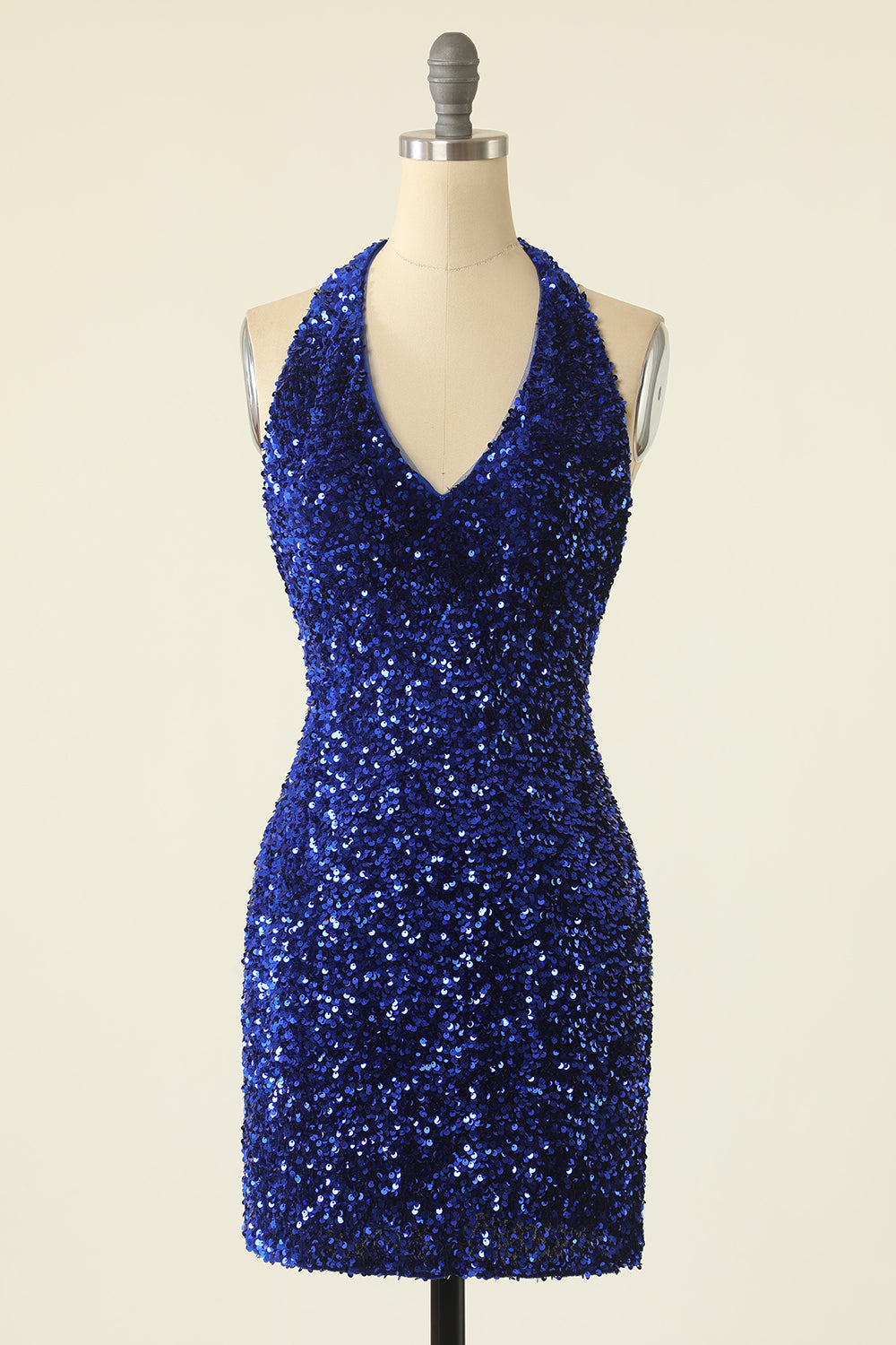 Homecoming Dress Styles, Royal Blue Sequined Halter Neck Cocktail Dress
