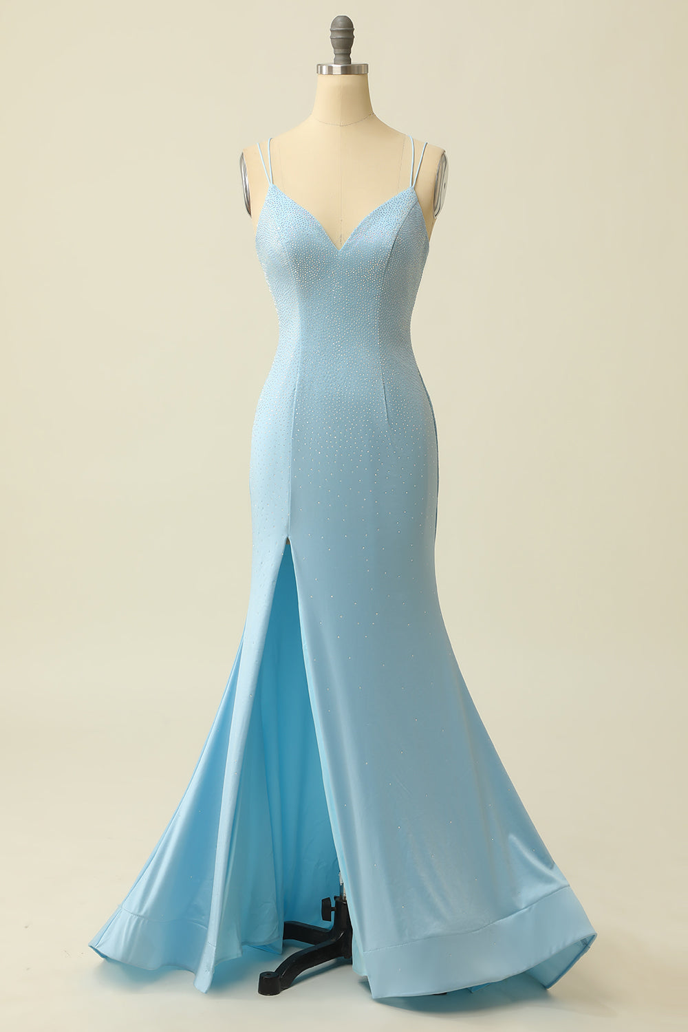 Prom Dress Floral, Light Blue Mermaid Spaghetti Straps Prom Dress