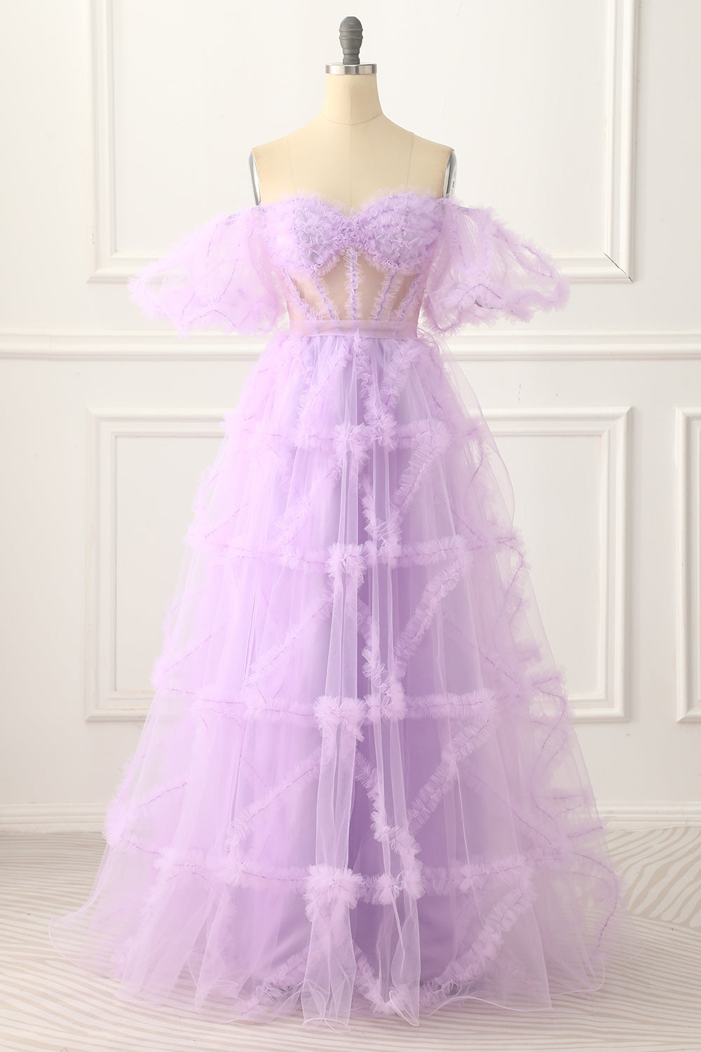 Party Dress Short, Off the Shoulder A-line Tulle Lavender Prom Dress
