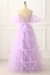 Party Dress Fashion, Off the Shoulder A-line Tulle Lavender Prom Dress