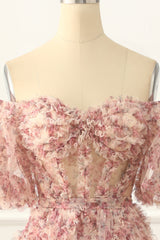 Party Dresses Shopping, Off the Shoulder A-line Flower Print Prom Dress