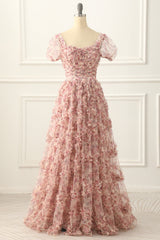 Party Dresses Sales, Lace-up Back Flower Print A-line Prom Dress