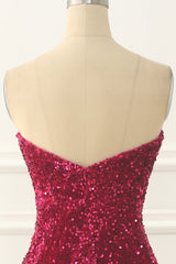 Rustic Wedding, Hot Pink Sequin Mermaid Prom Dress with Split Front