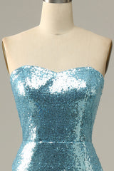 Bridesmaides Dresses Green, Sky Blue Sweetheart Sequined Mermaid Prom Dress With Feathers