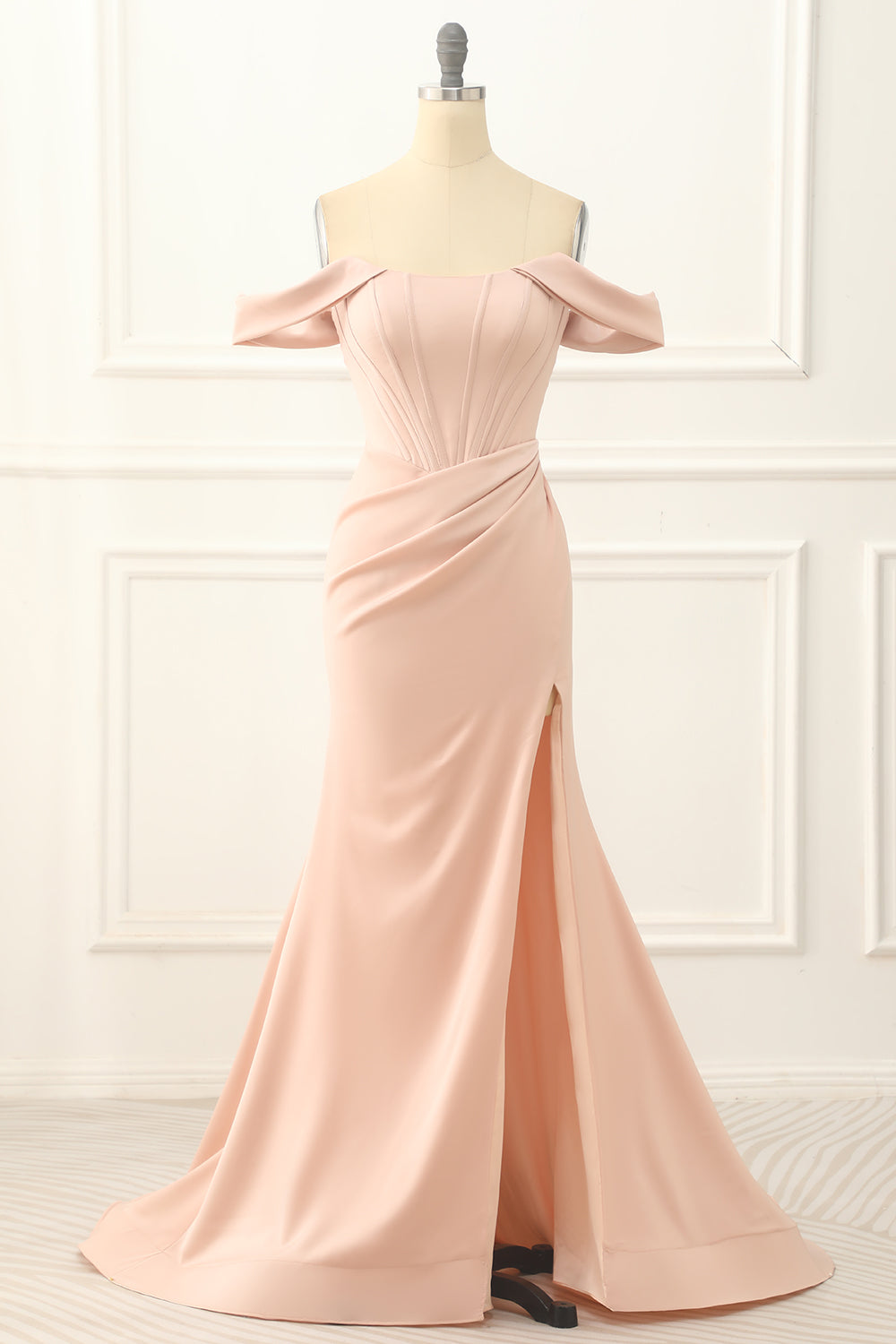 Party Dress Idea, Blush Off the Shoulder Mermaid Prom Dress with Slit