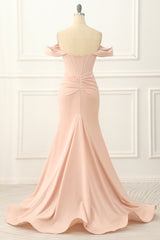 Party Dresses Online, Blush Off the Shoulder Mermaid Prom Dress with Slit