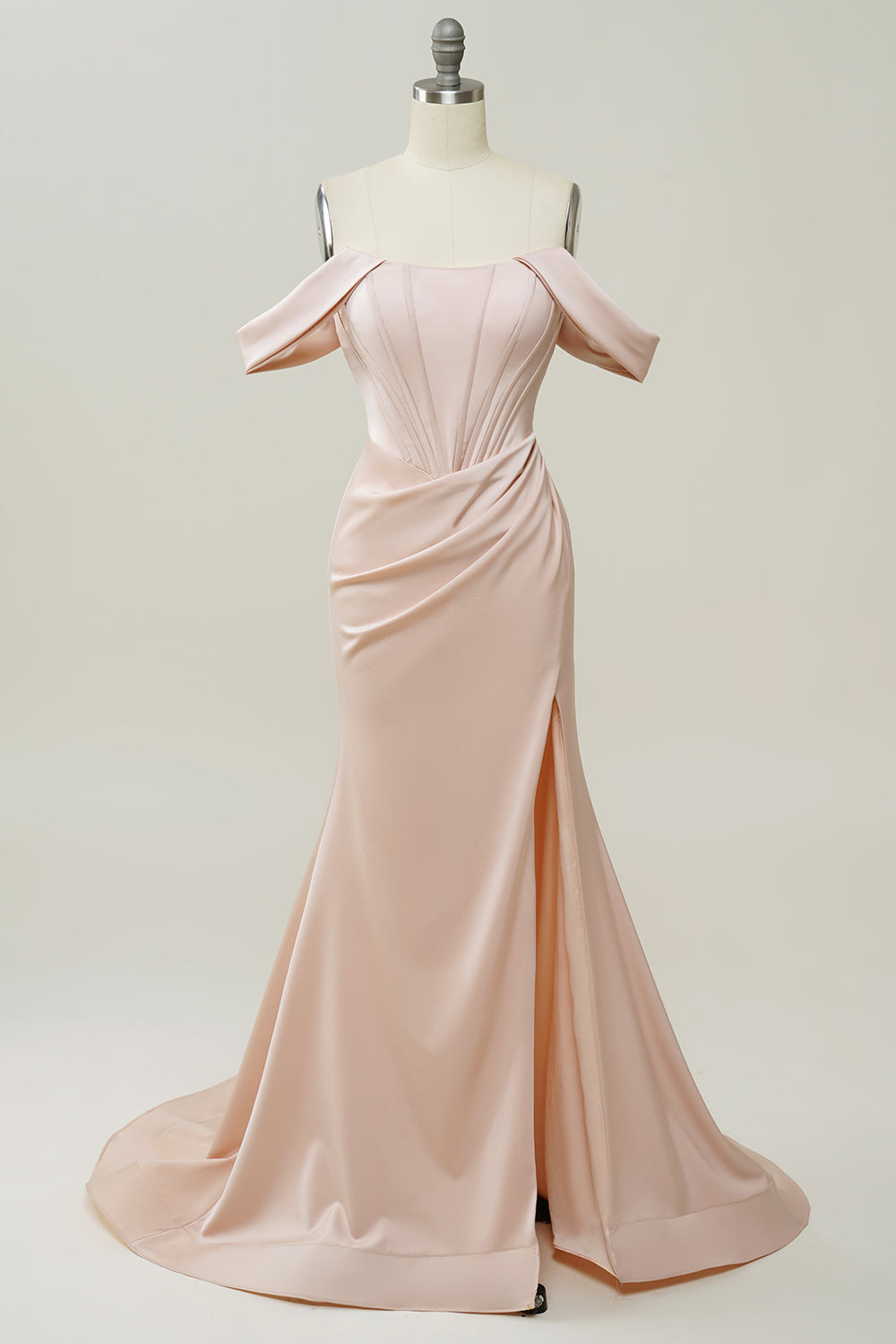 Bridesmaids Dress Peach, Blush Off The Shoulder Mermaid Prom Dress