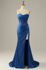 Bridesmaid Dresses Black, Royal Blue Spaghetti Straps Mermaid Prom Dress