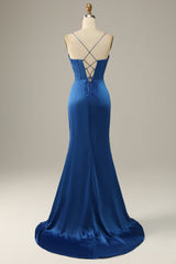 Bridesmaids Dresses Burgundy, Royal Blue Spaghetti Straps Mermaid Prom Dress