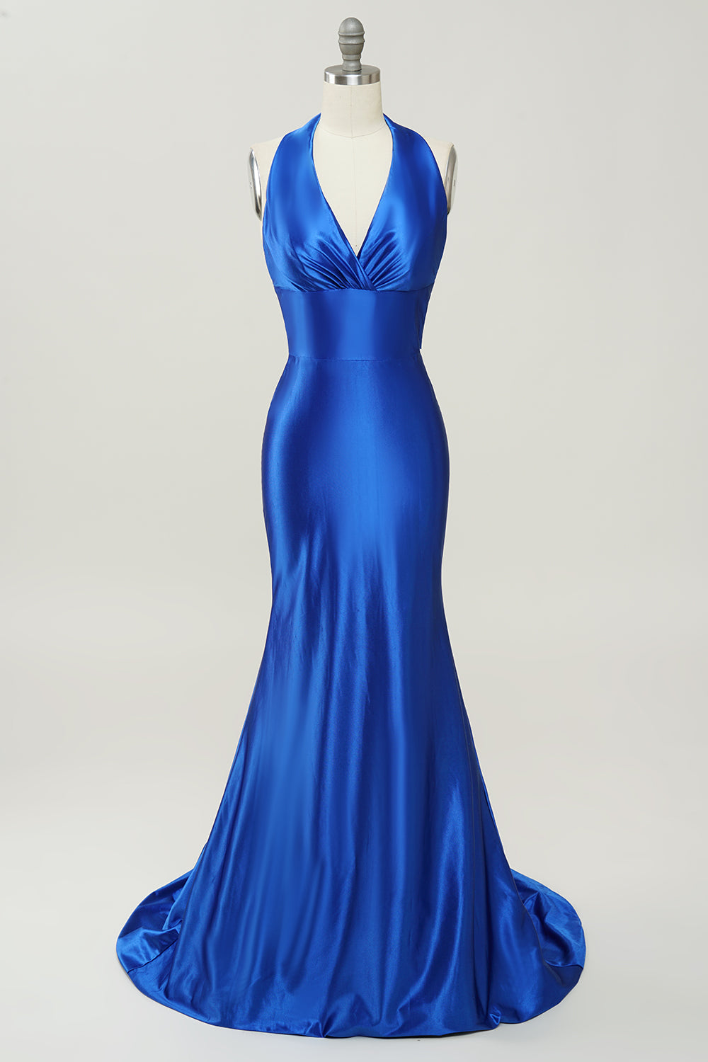 Bridesmaid Dresses Ideas, Royal Blue Halter Lace Up Backless Prom Dress