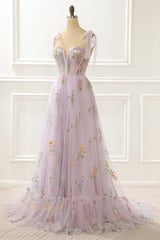 Bridesmaid Dresses Designs, A-Line Lavender Princess Prom Dress With Embroidery