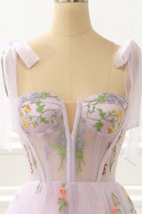 Bridesmaid Dress Designer, A-Line Lavender Princess Prom Dress With Embroidery