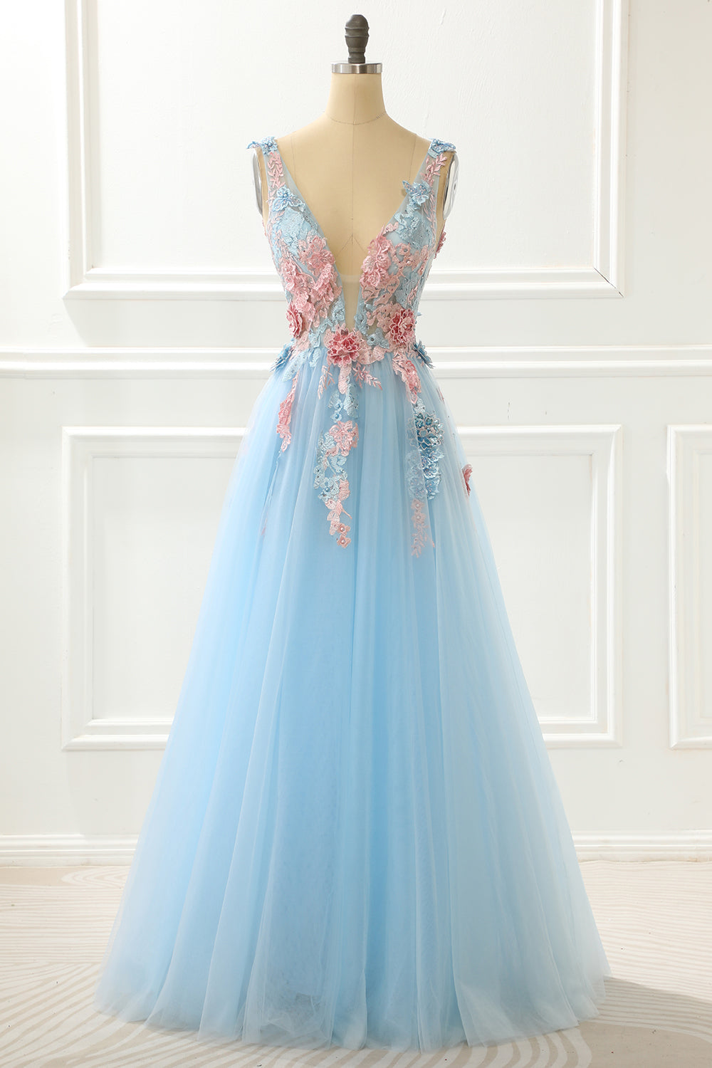 Bridesmaides Dresses Fall, A-Line Blue Princess Prom Dress With Appliques