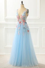 Bridesmaid Dress Fall, A-Line Blue Princess Prom Dress With Appliques