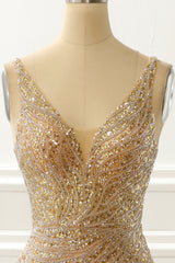 Bridesmaid Dress Shops, Golden Sparkly Prom Dress With Open Back