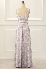 Bridesmaid Dresses Dark, Purple Print A Line Simple Prom Dress
