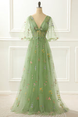 Bridesmaid Dress 2035, A-Line Green Princess Prom Dress with Embroidery
