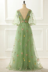 Bridesmaid Dress 2036, A-Line Green Princess Prom Dress with Embroidery