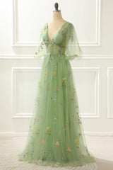 Bridesmaid Dresses Mismatched Colors, A-Line Green Princess Prom Dress with Embroidery