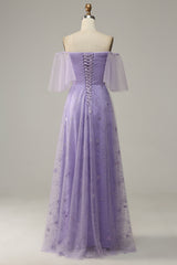 Party Dresses Christmas, Off Shoulder Lavender Prom Dress with Ruffles
